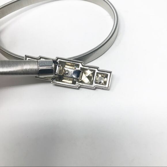 Silver Stretchy Serpentine Stretch Skinny Cinch Disco southwestern Art Deco Belt - Picture 3 of 6